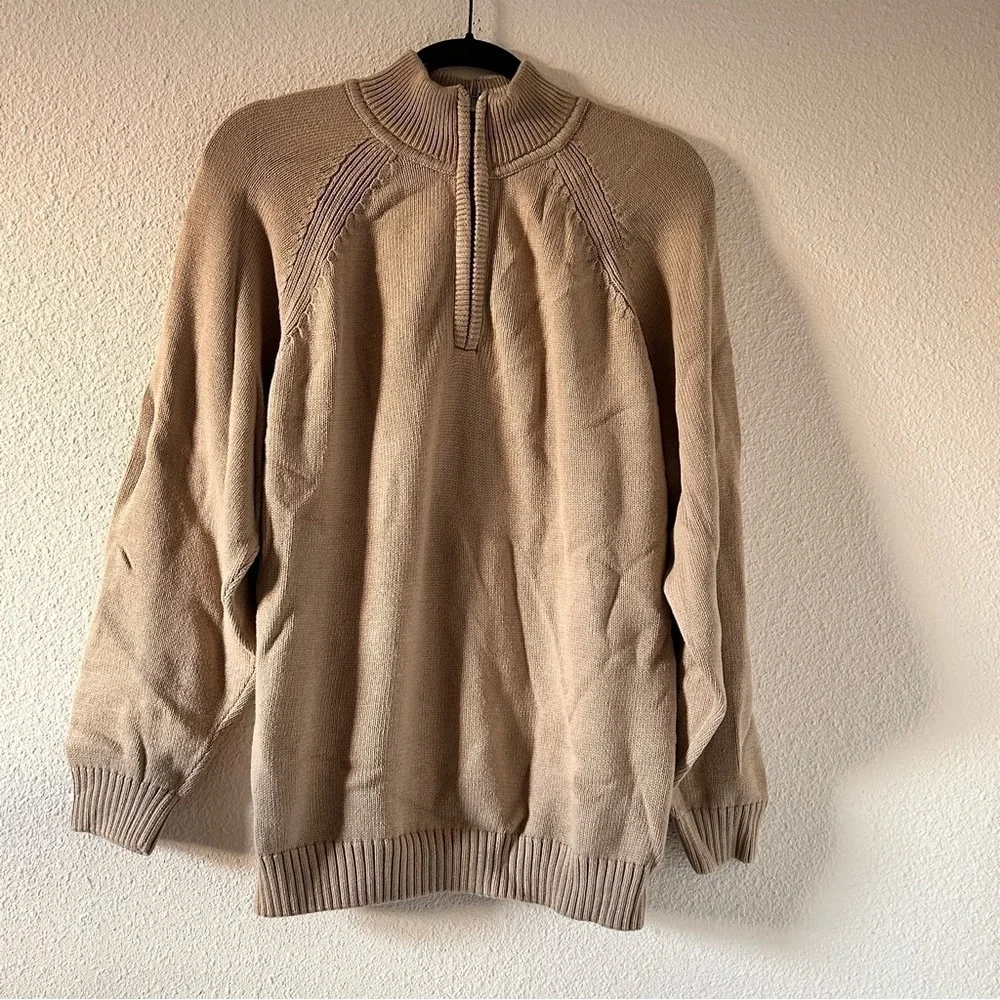 BILL BLASS 1/3 Zip Pop On Knit Sweater Beige Men Size XL Winter Fishermen casual